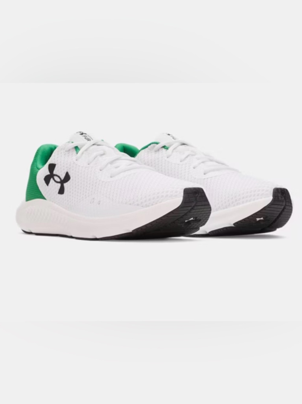 Mens Size 11 Under Armour Charged Pursuit 3 White &  Green Running Shoes